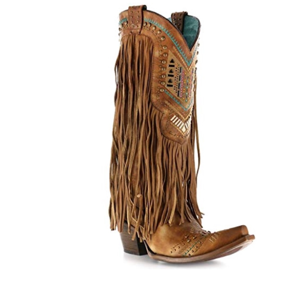 Corral Aztec & Fringe Snip Toe Western Boots
